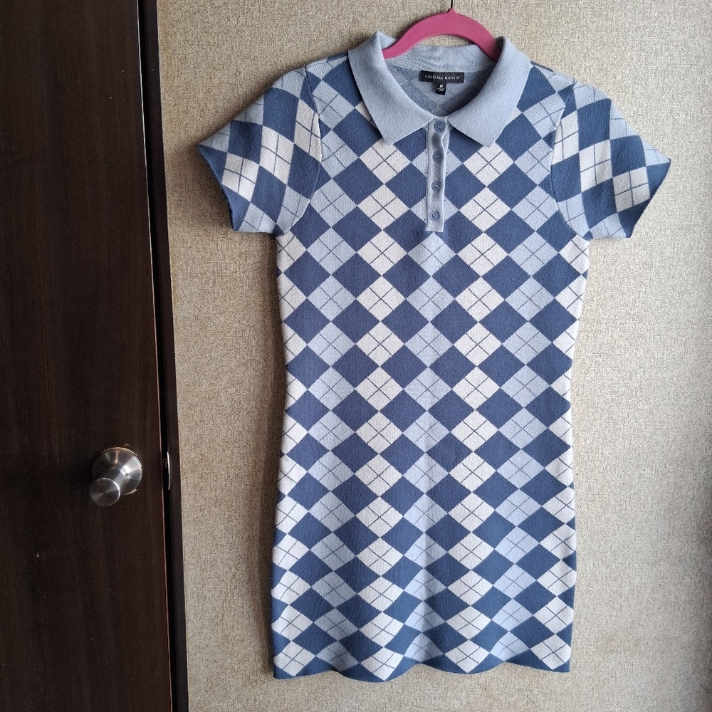 Argyle Polo Sweater Dress Medium Golf Preppy Academia Thick Kendall & Kylie